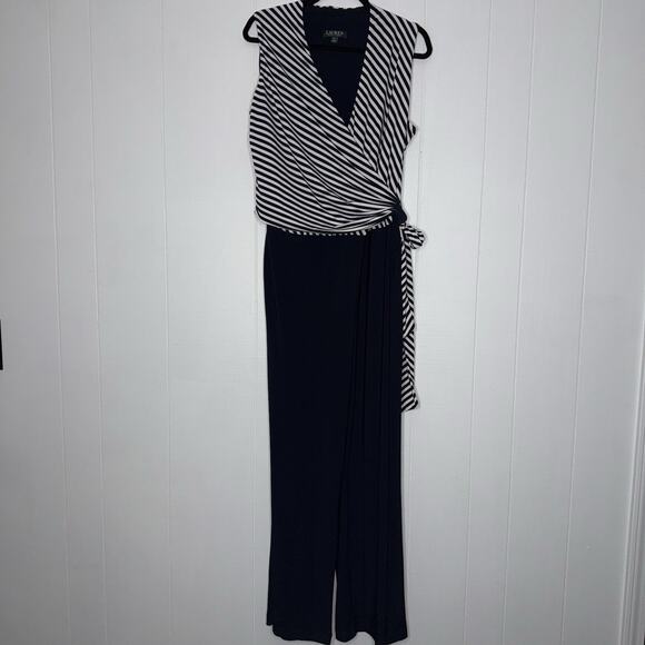 Lauren Ralph Lauren Pants - Lauren Ralph Lauren Women’s Navy Stripe Wrap Top Jumpsuit Nautical Size 22W